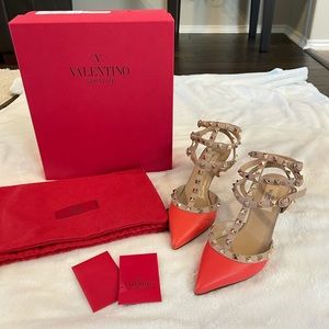 Valentino rockstud strap heels red